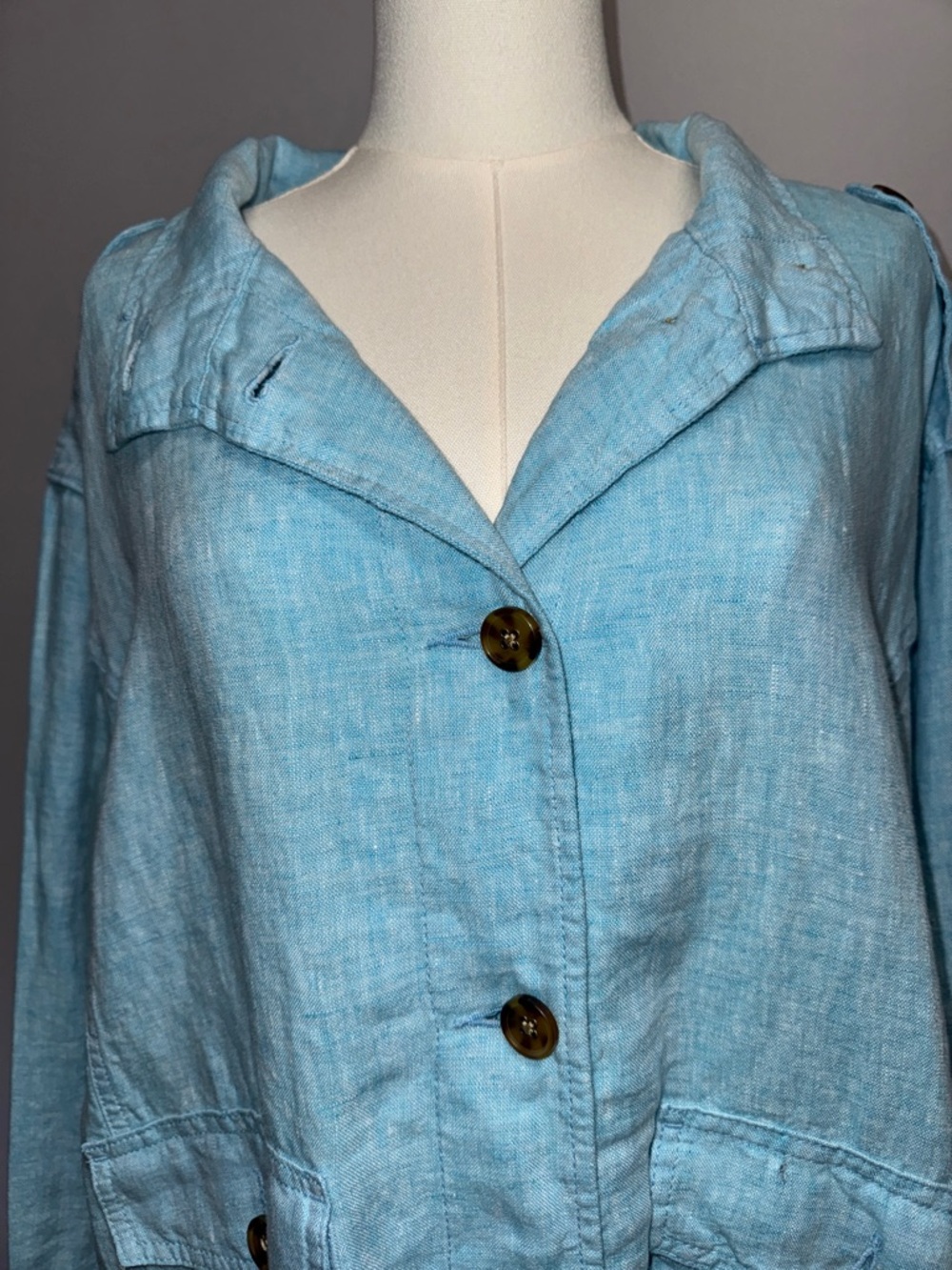 Talbots Light Blue Button-Front Washed Linen Jacket Size XL - Picture 2 of 11